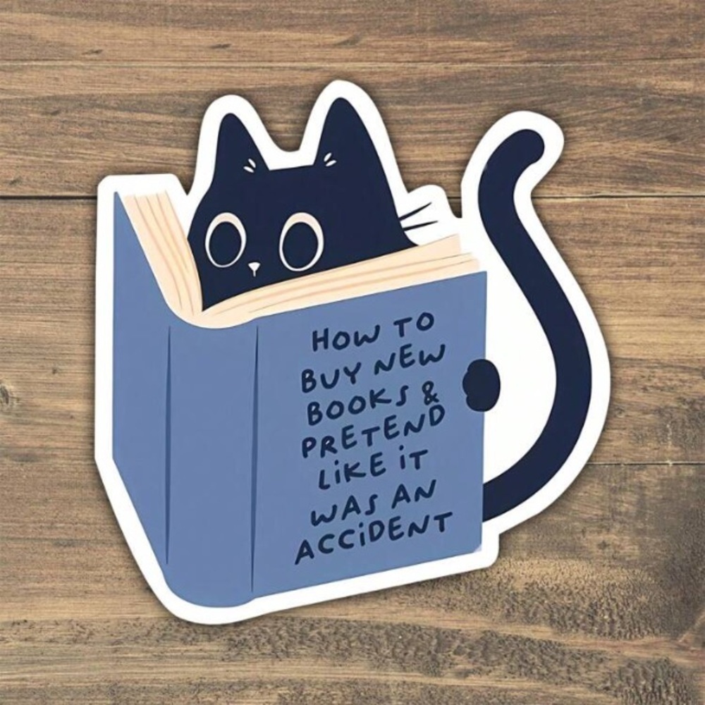 Black cat reading book vinyl sticker decor laptop book cup phone tablet luggage